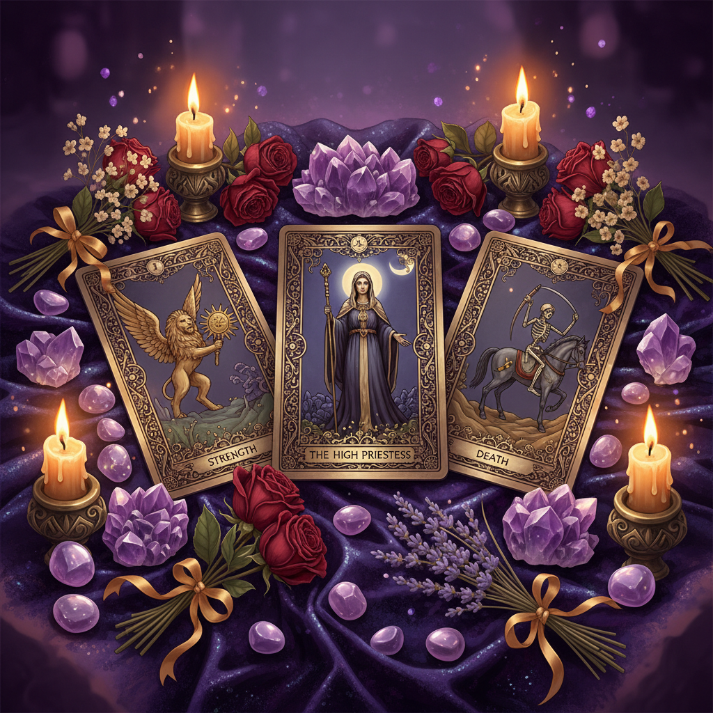 Three Card Reading - crystals and candles